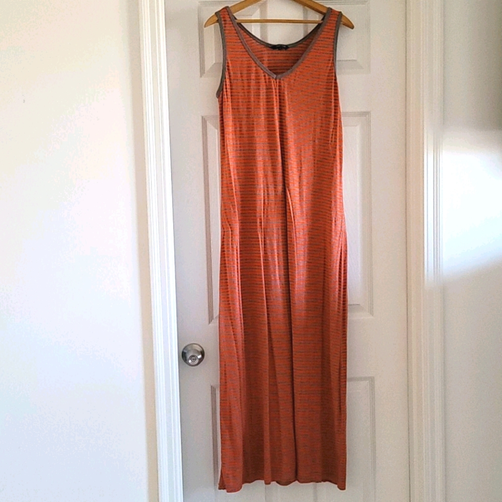 Orange & Grey Striped Maxi Dress